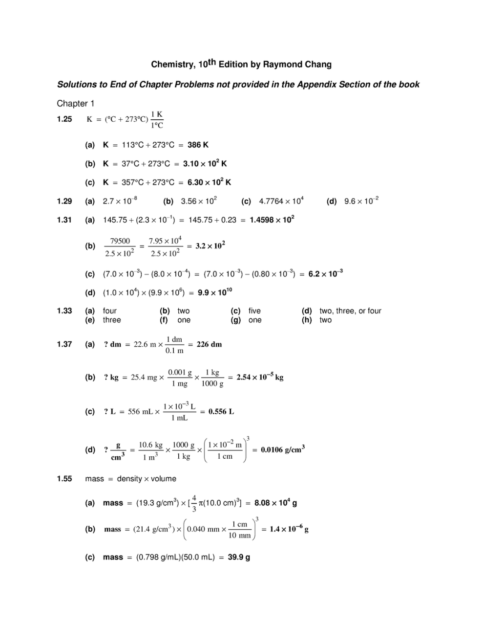 솔루션 ] 일반화학 레이먼드 창 10판 솔루션 18 2000 - Chemistry, 10 Th Edition By Raymond  Chang Solutions To End Of - Studocu