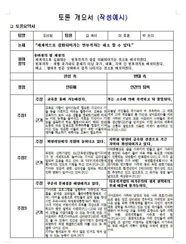 다산독서토론대회 - 토론개요서, 입론서 쓰는 법 : 네이버 블로그