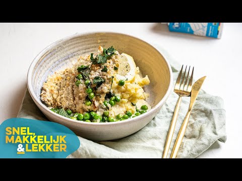 Kalfschnitzel met een erwten-munt roomsausje en puree | Snel, Makkelijk & Lekker